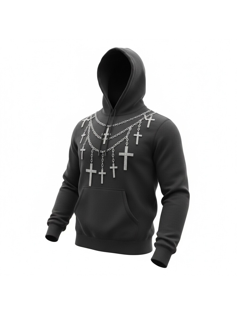 Original Sin Black Hoodie with Cross Chains Size 2XL